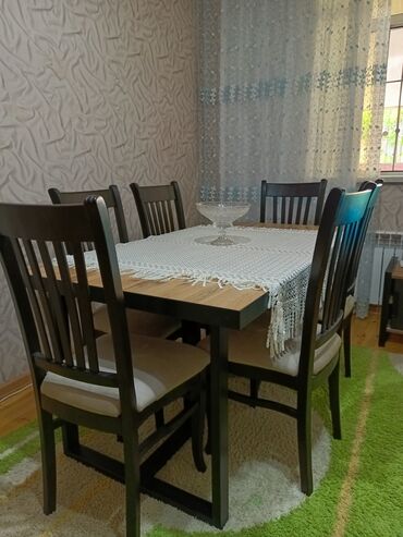 stol desti: Qonaq otağı üçün, Yeni, Açılmayan, Dördbucaq masa, 6 stul, Türkiyə