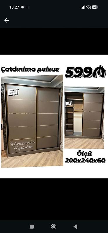 Sürgülü qapılı qarderob - Ölçü: 200×240×60 sm - Rəng: tünd