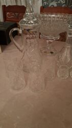 Mətbəx aksesuarları: Kəpəkli naxışlı şüşə/kristal dəst - Klassik kəsim ornamentli, şəffaf