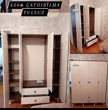 balaca skaf: 4 qapılı paltar dolabı - Rəng: ağ (daxili hissələr taxta teksturalı) — 1