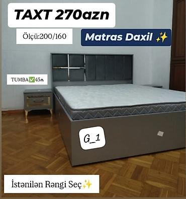 mebel trimo: Taxt dəsti – ölçü 200×160. - Matras daxildir. - Başlıq hissəsi yumşaq — 1