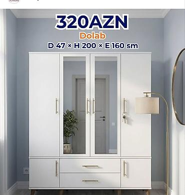 Yeni, 4 qapılı, Güzgülü, Ağ, Açılan, Düz dolab
