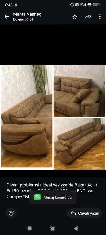 Divan və kreslo dəstləri: Divan, İşlənmiş, Açılan, Bazalı, Çatdırılma yoxdur