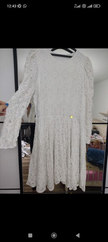 haljina sa šljokicama: XL (EU 42), bоја - Bela, Oversize, Dugih rukava