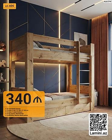 İki mərtəbəli taxta çarpayı - Model kodu: 6744 - Ölçülər: D 80 × H