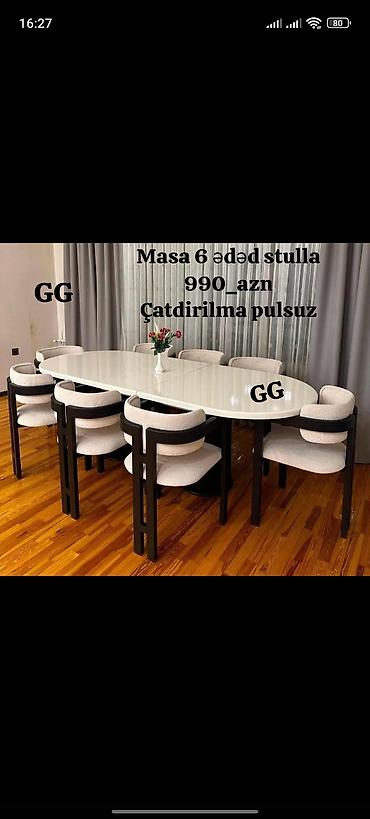 stollar ve stullar: Qonaq otağı üçün, Yeni, Açılmayan, Oval masa, 6 stul — 1