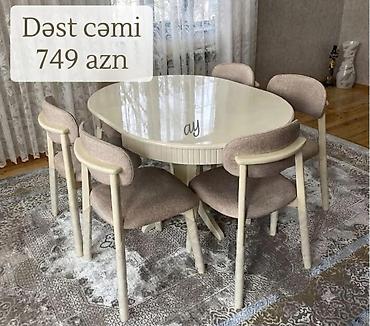 heyet ucun oturacaqlar: Yemək otağı üçün masa-stul dəsti - Komplekt: 1 ədəd oval masa + 6 — 1
