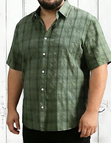 Košulje: Muška košulja sa kratkim rukavima 5XL – karirana, maslinasto zelena — 1
