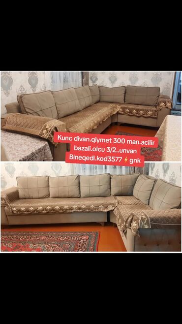 Ev və bağ: Kunc divan.qiymet 300 man.acilir bazali.olcu 3/2. unvan