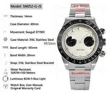 Ručni satovi: San Martin SN0052-G-JS - 40mm -Crna- Tudor BB Chrono Potpuno nov — 21