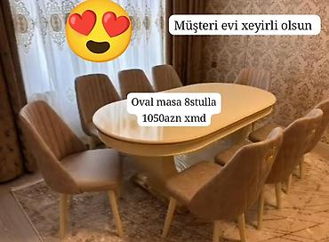 ucuz masa: Qonaq otağı üçün, Yeni, Açılmayan, Oval masa, 8 stul — 1