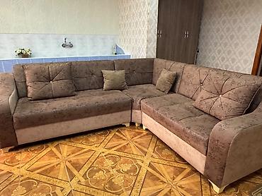 divan ucun: L formalı künc divan dəsti - Rəng: qəhvəyi/boz tonlarda, naxışlı — 1