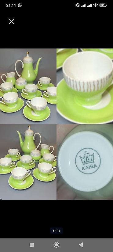 Çay dəsti, rəng - Yaşıl, Farfor, 6 nəfərlik, Almaniya