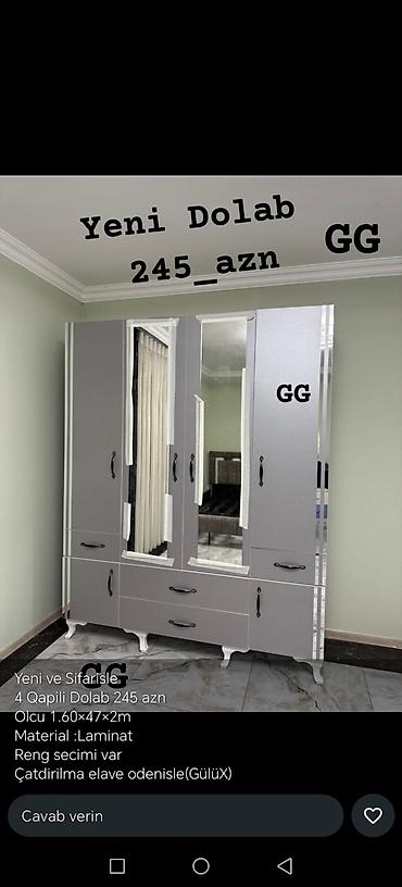 bez dolab: Yeni, 4 qapılı, Güzgülü, Açılan, Düz dolab — 3
