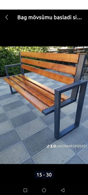 Bağ, çöl masa və oturacaq dəstləri: Metall karkaslı taxta lamelli skamya dəsti - Məhsul: açıq məkana — 41