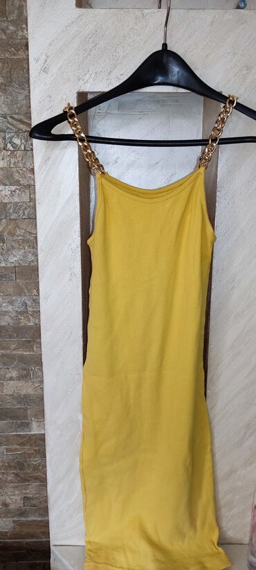 satenska haljina na bretele: One size, bоја - Žuta, Večernji, maturski, Na bretele