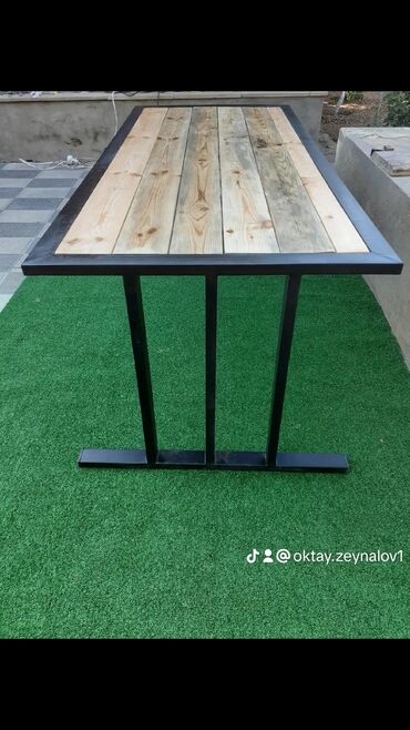 Bağ, çöl masa və oturacaq dəstləri: Metall karkaslı taxta lamelli skamya dəsti - Məhsul: açıq məkana — 35