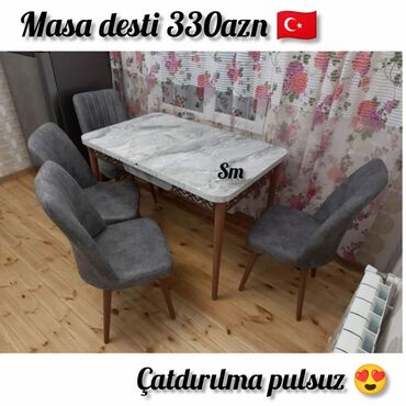 Qonaq otağı üçün, Yeni, Açılan, Dördbucaq masa, 4 stul