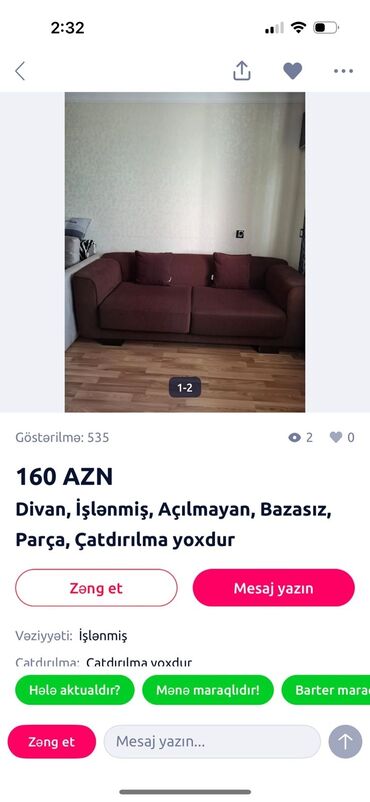 divan yuyan aparat: Divan, İşlənmiş, Açılmayan, Bazasız, Parça, Çatdırılma yoxdur