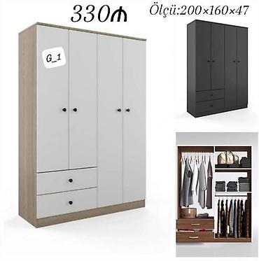 Paltar dolabları, qarderoblar: G_1 geyim dolabları Model 1 – 2 qapılı (ağ) - Ölçü: 200 × 90 × 47 sm — 20