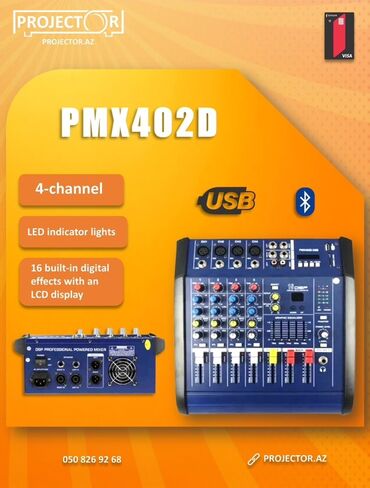 qaşqaldaq sesi: PMX402D professional powered mikser - 4 kanallı mikser - USB və
