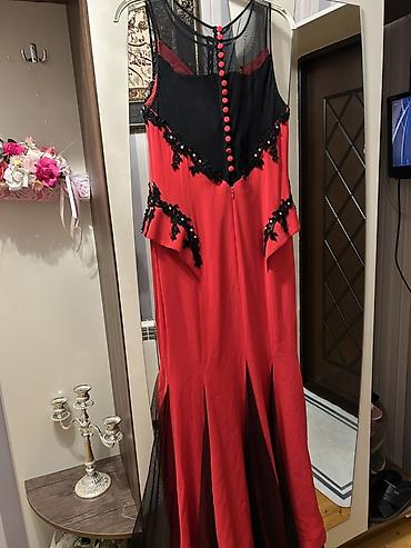 Ziyafət donları: Qırmızı-qara uzun ziyafət/raqs donu - Model: qolsuz, uzun ətəkli - — 4