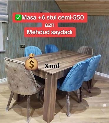 metbex olculeri: Mətbəx üçün, Yeni, Açılmayan, Dördbucaq masa, 6 stul — 1