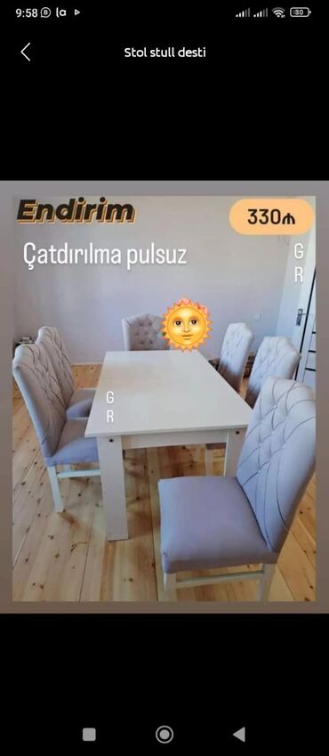 metbex masa ve oturacaqlar: Qonaq otağı üçün, Yeni, Dördbucaq masa, 6 stul