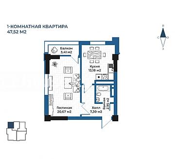 батора: 1 комната, 47 м², Асанбай мкр Элитка, 4 этаж, ПСО (под самоотделку) — 2