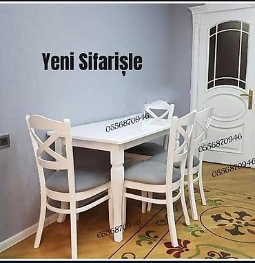 Masa və oturacaq dəstləri: Mətbəx üçün, Yeni, Açılmayan, Dördbucaq masa, 4 stul — 1