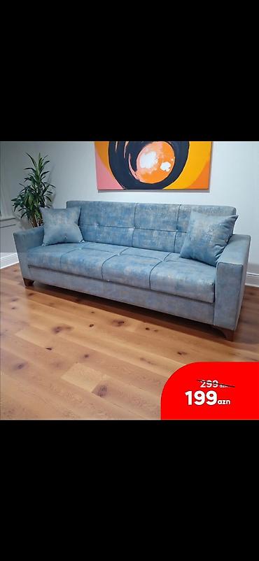 divan ustleri: Mavi rəngli 3-yerlik divan - Müasir minimal dizayn, düz xətlər və — 1