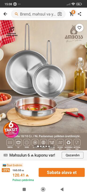Tavalar: Tava, Paslanmayan polad, 28 sm, Türkiyə