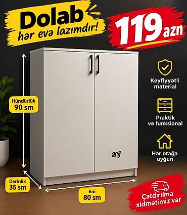 Iki qapılı çoxməqsədli dolab - Ölçülər: hündürlük 90 sm, en 80 sm