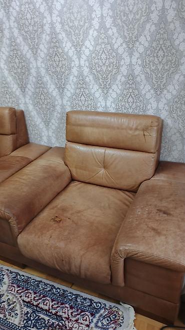 tek kreslolar: Qəhvəyi rəngdə dəri divan dəsti - Material: təbii dəri üzü, yumşaq — 4
