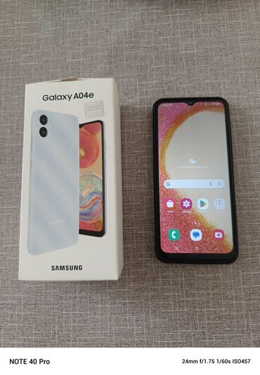 nömrə satılır: Samsung Galaxy A04e, 64 GB, rəng - Mavi, Sensor, İki sim kartlı, Sənədlərlə