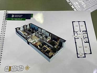 flats for rent: 3 комнаты, 100 м², Ошский мкр., Элитка, 14 этаж, ПСО (под самоотделку) — 1
