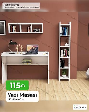 divar ref: Düz masa, Stulsuz, Polkalı, Siyirməsiz, Sadə laminat — 1