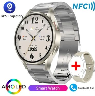 muški prsluci za odela: Watch 6 Bluetooth GPS NFC Smart Watch BT Poziv- Silver Watch 6 GPS