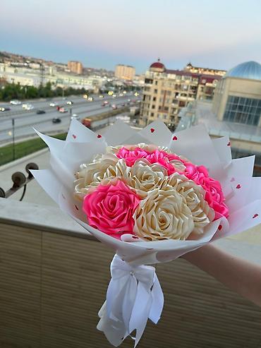 ofis əşyaları: Məxməri görünüşlü dekorativ gül buketləri - Material: uzunömürlü süni — 6