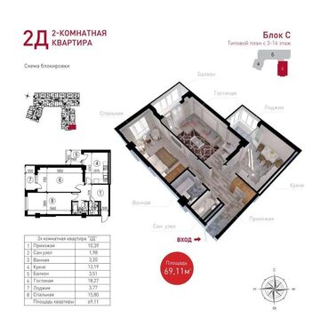 недостроенный дом: 2 комнаты, 69 м², Элитка, 6 этаж, ПСО (под самоотделку)