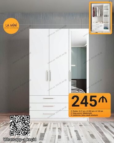 metbex dolab: Yeni, Açılan, 3 qapılı Düz dolab, Qarderob, paltar dolabı, Azərbaycan