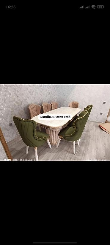 hesir stul: Qonaq otağı üçün, Yeni, Açılmayan, Dördbucaq masa, 6 stul — 1