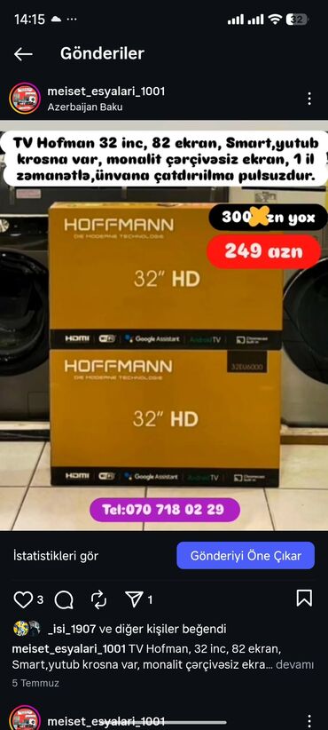 Digər aksesuarlar: Televizor Anbardan satışı bizde. Butun modeller satişda var.Qiymətlər — 22