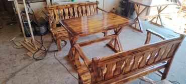 Bağ, çöl masa və oturacaq dəstləri: Rustik taxta yemək dəsti Tərkibi: - 1 ədəd düzbucaqlı masa - 2 ədəd — 7