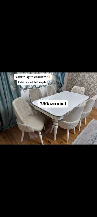 деревянные столы стулья: Qonaq otağı üçün, Dördbucaq masa, 6 stul