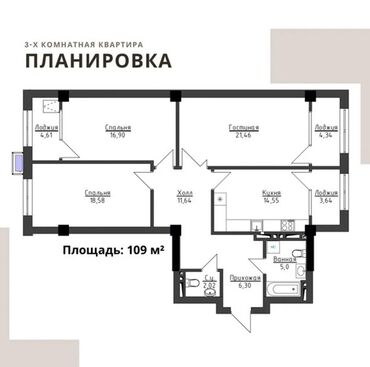 Продажа квартир: 3 комнаты, 109 м², Элитка, 11 этаж, ПСО (под самоотделку)