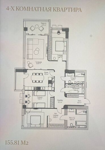 prime park: 4 комнаты, 155 м², Элитка, 8 этаж, ПСО (под самоотделку)