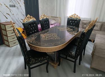mdf material: Qonaq otağı üçün, Yeni, Açılmayan, Oval masa, 6 stul