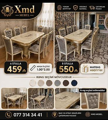 kilim mebel stol stul: Xmd Mebel – Klassik yemək dəsti - Masa ölçüsü: 1.00 × 2.00 m - Stul — 1