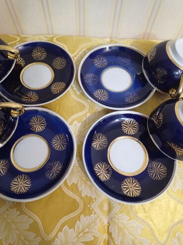 Наборы посуды: Фарфор, крытье, роспись золотом, ручная работа, глубокий кобальт — 8